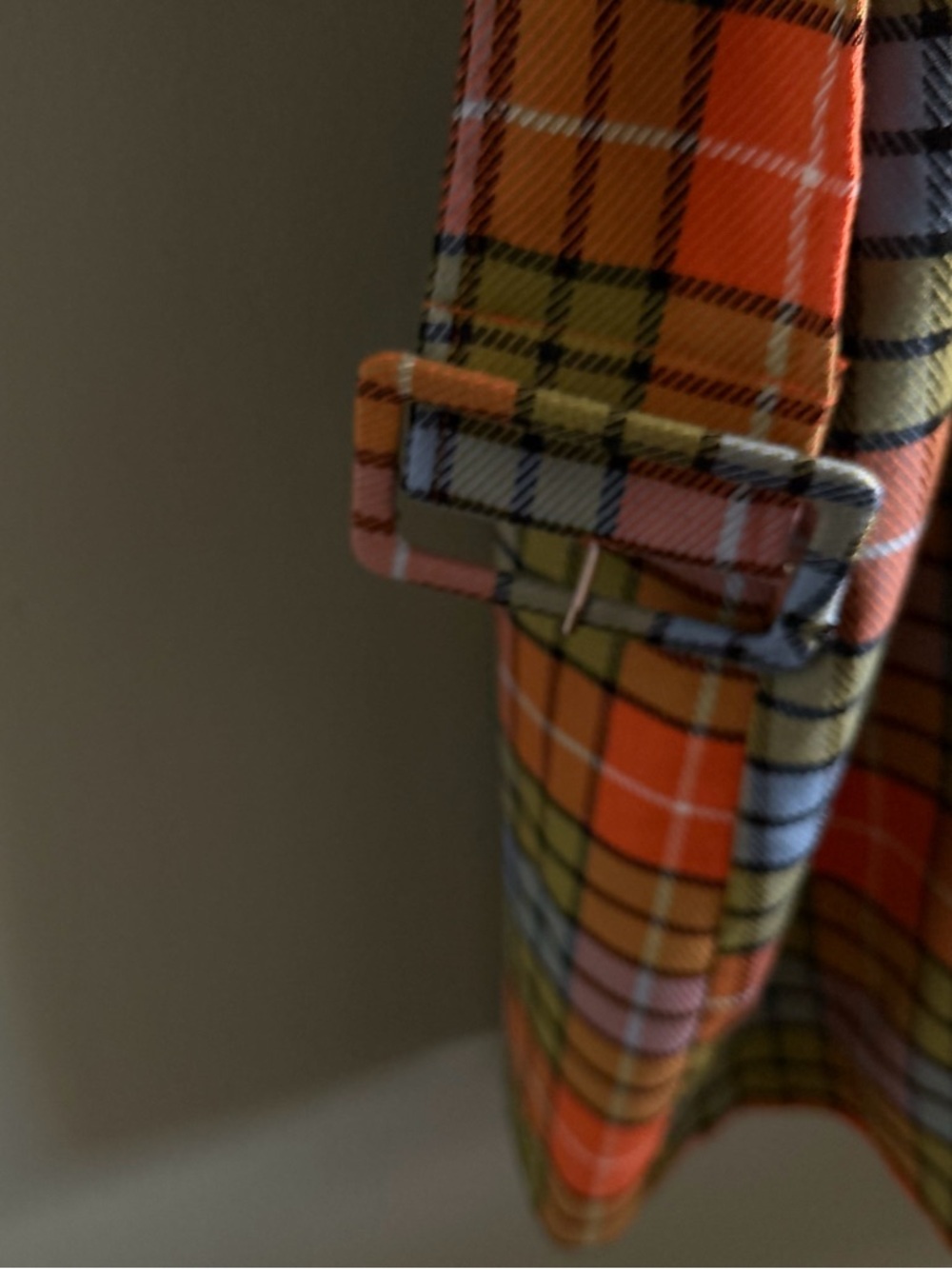 Hilary MacMillan Plaid Belted Trench Coat in Orange & Blue - Picture 8 of 16